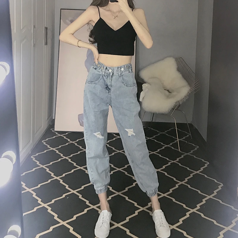 2020 primavera y verano nuevos vaqueros bundi de moda mujer pantalones casuales coreanos salvajes|Pantalones vaqueros| -