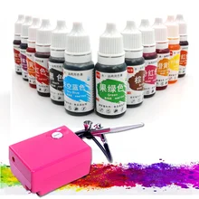 Аэрограф, воздушный компрессор, одинарное действие, набор+ 12 цветов, натуральные чернила для торта, цветной, ing, Аэрограф, инструмент, временная татуировка, сделай сам, инструменты для макияжа