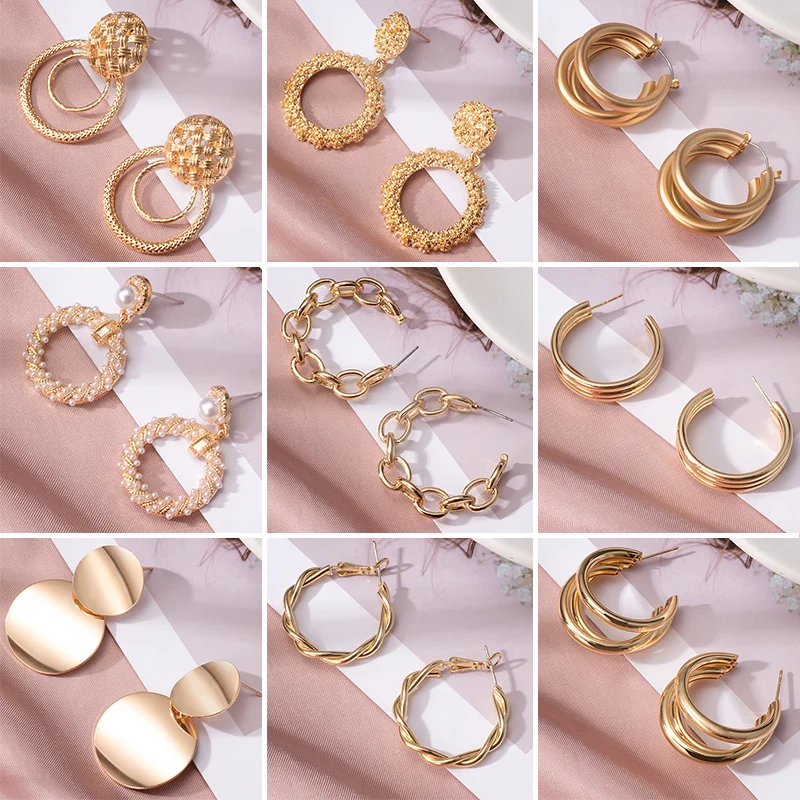 New Statement Stainless Steel Earrings Hoop Earrings Woman Gold Matte Round Twist Big Earrings pendientes de acero inoxidable