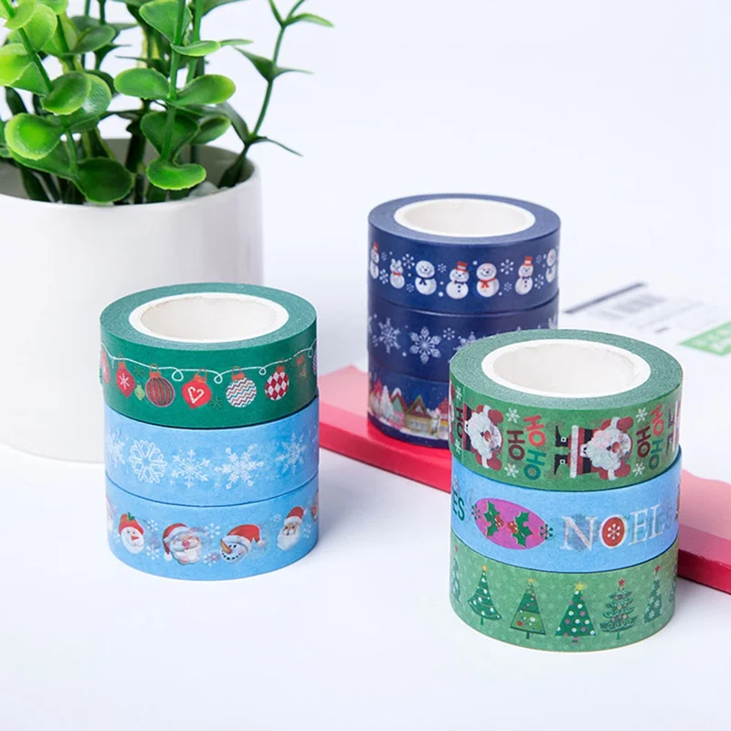 

New Arrival Many Styles Christmas Santa Claus Snowman Decorative Washi Tape Single Sided Paper Masking Tape Adhesive Paper Tape
