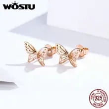 WOSTU,, новинка, 925 пробы, серебряные ажурные серьги-гвоздики в виде бабочки для женщин и девушек, серебряные ювелирные изделия, подарок FIE452