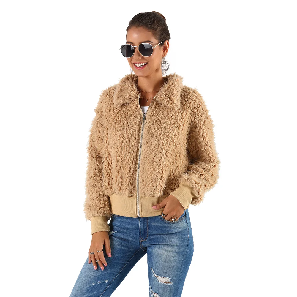 

Women's Plush Coats Jacket 2019 Autumn Winter Fashion New Women's Faux Fur Lapel Zipper WarmJacket Top For Women's Clothing