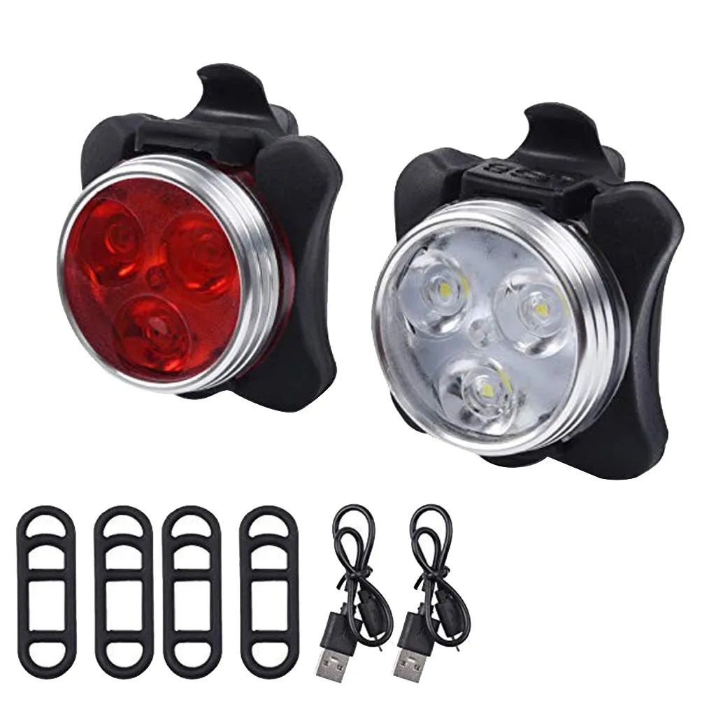 4 Modes Bicycle 3 LED Bike Head Front Tail Clip Light With USB Rechargeable Lamp
