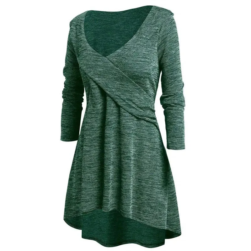 Spring Autumn Knitted A-line Dress Women Long Sleeve Mini Swing Dress Stetch Sexy V-neck Casual Dresses Vestidos Plus Size 5XL