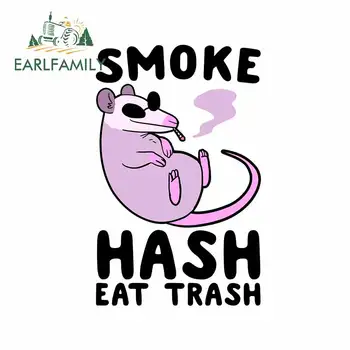 

EARLFAMILY 13cm x 8.4cm for Smoke Hash Eat Trash Rat Anime Laptop Decal Trunk Cartoon Car Stickers RV Personality Vinyl Car Wrap