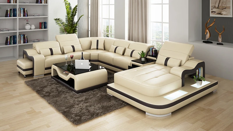 Угловой диван мебель гостиной дизайн секционный кожаный диван