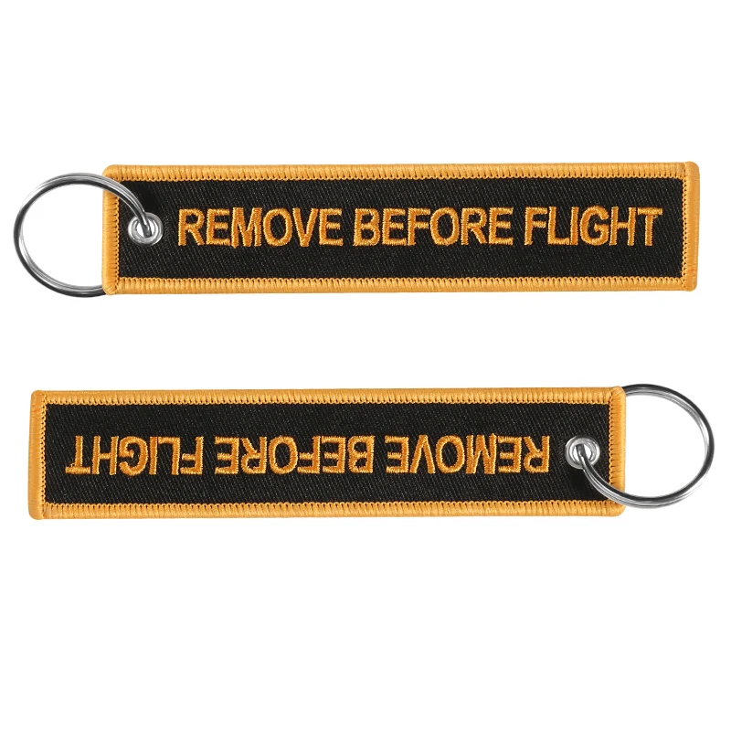 Keychain for Cars and Motorcycles Embroidery REMOVE BEFORE FLIGHT Black Gold Key Chain Key Safety Tag Fashion Jewelry Keychains (2)