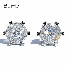 BAIHE Solid 14K белое золото(AU585) 0.26ct H/SI круглые натуральные бриллианты Свадебные модные ювелирные изделия подарок серьги-гвоздики