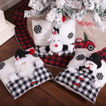 

Christmas Pillow Black and White Check Santa Claus Snowman Pillow Creative Cartoon Christmas Pillow Home Decoration