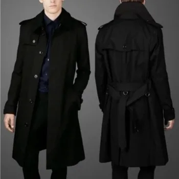 

Autumn new personality Slim single-breasted men's trench coat men's business casual mid-length long trench coat