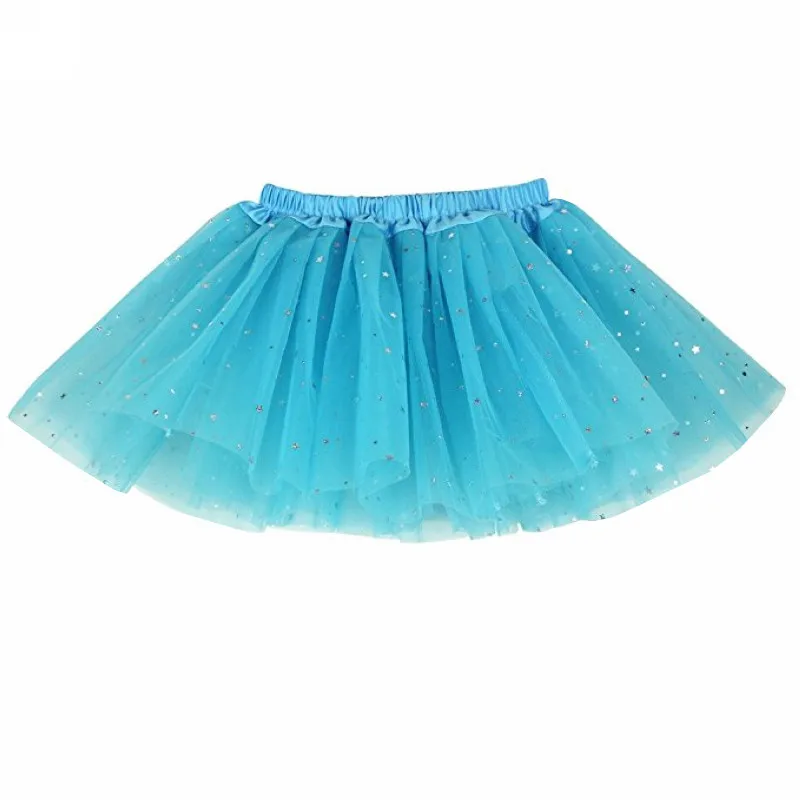Детская юбка-пачка для танцев с блестками и звездами для девочек от 2 до 9 лет Детские вечерние балетные пачки и юбки-американки, цвет сапфировый, синий - Цвет: Sky Blue