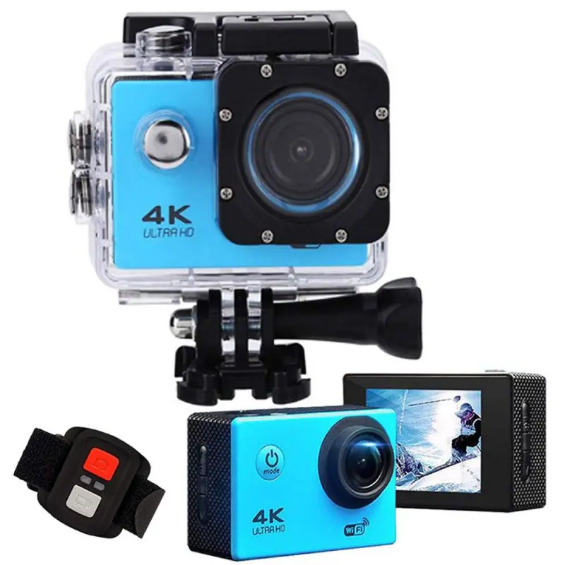 Синий 2 дюйма, Wi-Fi, Камера 1080P 4K со сверхвысоким разрешением Ultra HD, 16MP Спортивная Экшн-камера Камера Водонепроницаемый 170 градусов Широкий формат DVR видеокамера с пультом дистанционного управления - Цвет: Синий