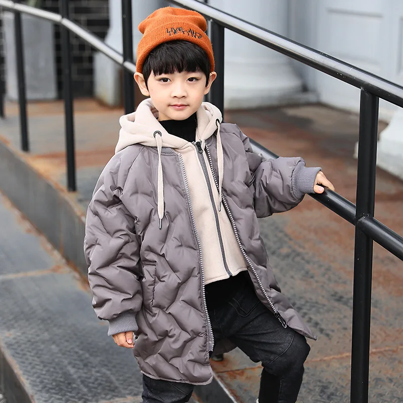 

High Quality Patchwork Hooded Jackets For Teenage Boys Long Cotton Padded Clothing New Winter 2019 Children Outerwear Coats Boy