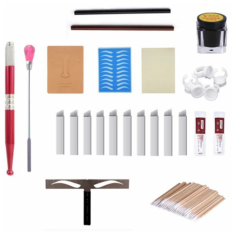 

Microblading Kit Practice Skin Manual Pen Eyebrow Balance Ruler Needle Blades Pigment Tattoo Aftercare Cream for Beginner