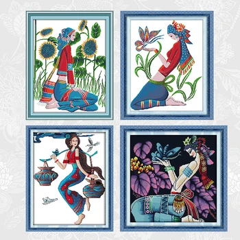 

The butterfly girl series Counted Chinese Cross Stitch Kits Printed On Canvas 14CT 11CT Embroidery DIY Handwork Needlework Sets