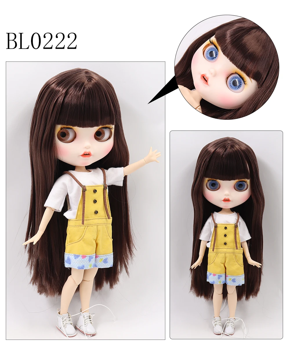 Neo Blythe Pop met bruin haar, witte huid, mat lachend gezicht en Custom Gezamenlijk lichaam 1