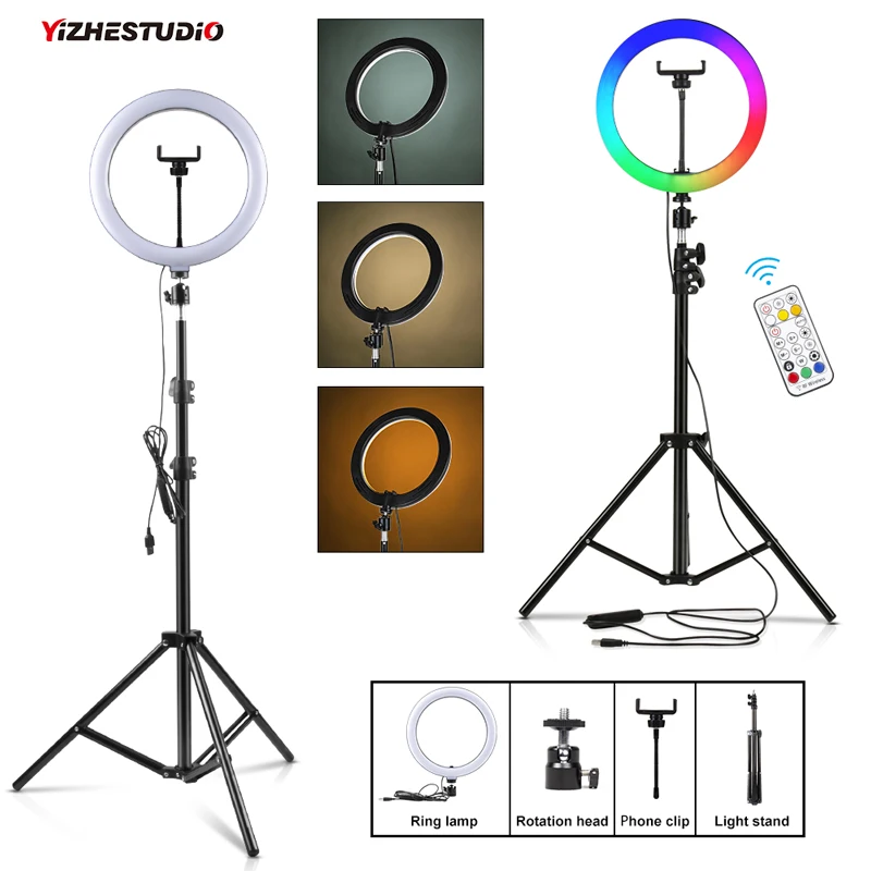 Yizhestudio Dimmable 10" RGB Ring light with phone clip ring light with