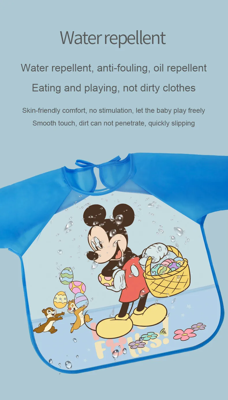 Disney Cute Baby Bibs Waterproof Full Sleeve Cartoon Kids Apron Smock Bib Burp Eat Toddler Feeding Bibs Baberos Bavoir Clothing teething toys for babies