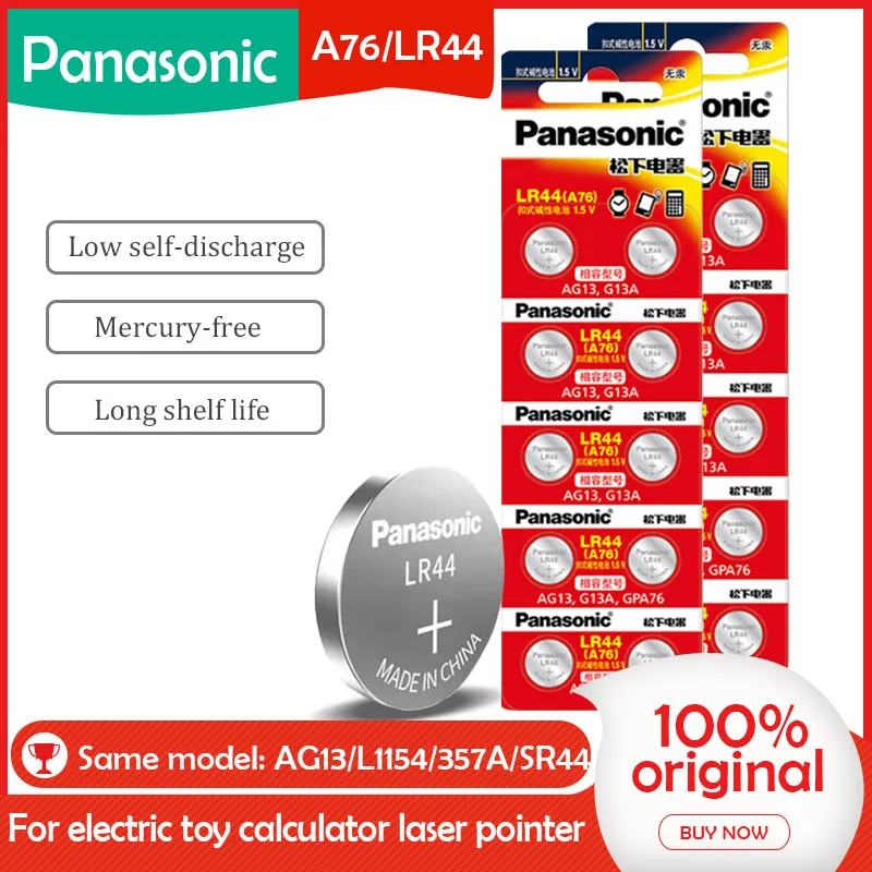 20 шт/2 упаковки PANASONIC LR44 A76 AG13 0% Hg SR1154 357 LR 44 1 5 V батареи для калькулятора Hg|cell batteries|lr44