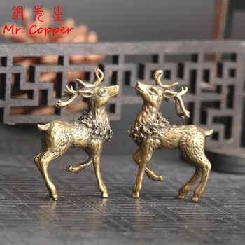 

Vintage Copper Deer Ornaments 1 Pair Solid Brass Sika Deer Figurines Lucky Feng Shui Crafts Sculpture Home Office Desk Deoration
