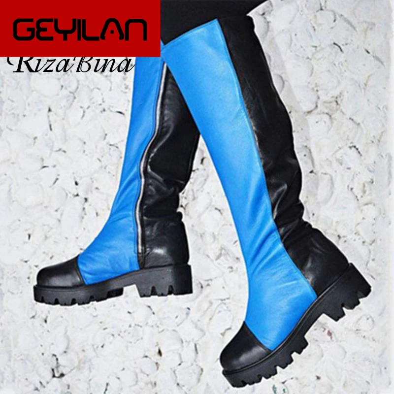 

Women Knee Boots Fashion Mixed Color Winter Shoes Women Warm Fur Long Boots Platform Lady High Heel Footwear Size 35-43