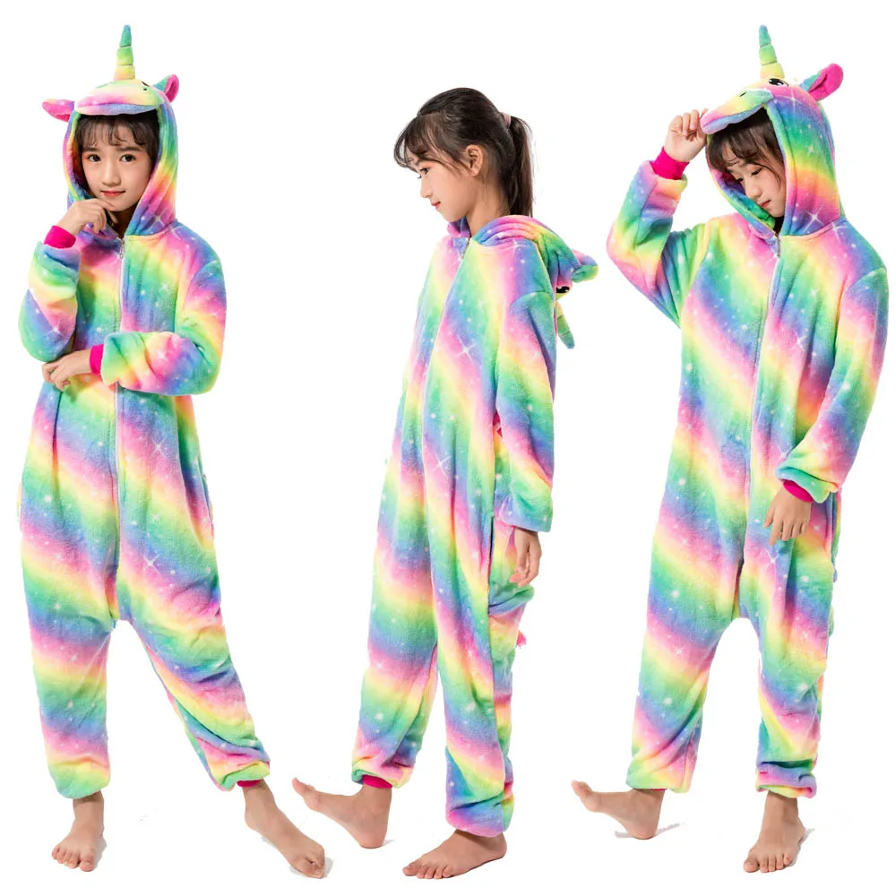 Разноцветные фланелевые детские пижамы для девочек Детская Радужная Пижама с единорогом для девочек от 2 до 12 лет, пижама панда - Цвет: LA34