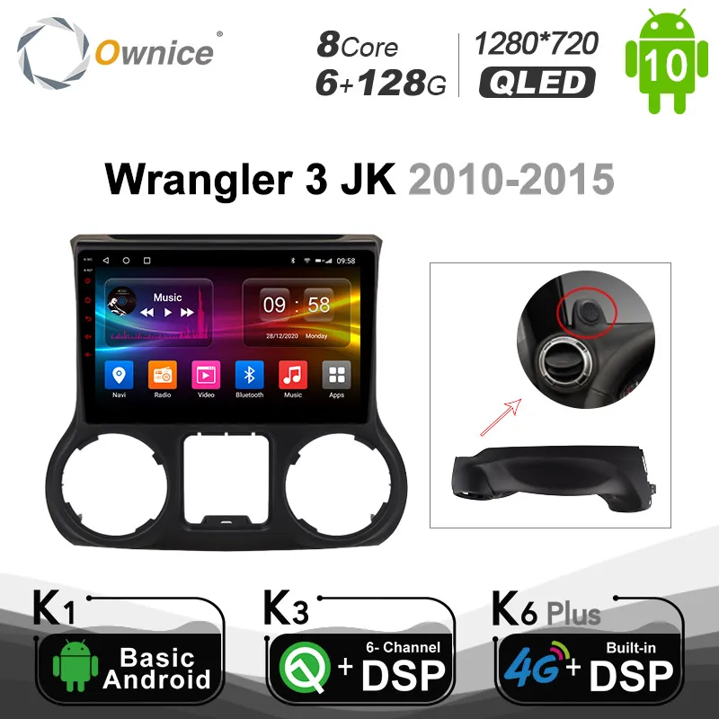 Автомобильный DVD-плеер Ownice 6 + 128 ГБ 4G LTE 8 ядер Android 10 0 SPDIF DSP радио для Jeep Wrangler 3 JK 2010 2012