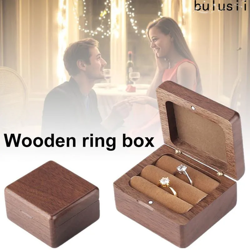 1pcs Wooden Wedding Ring Jewelry Trinket Box Wood Storage Container Case US 