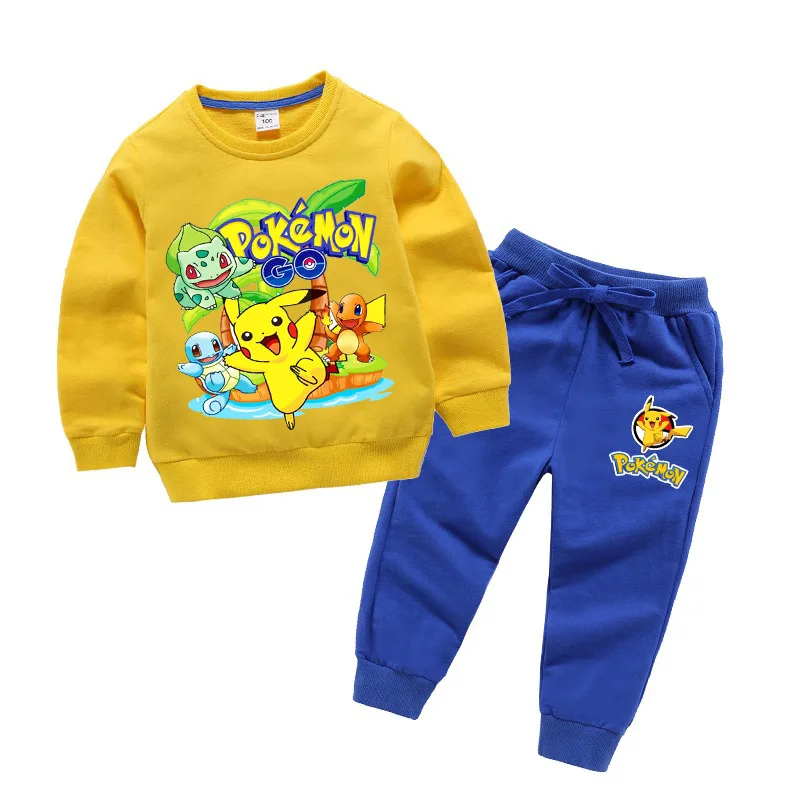 Pokemon Go/ хлопковые спортивные комплекты одежды детский свитер с круглым вырезом костюм со штанами для мальчиков и девочек Детский костюм одежда с героями мультфильмов для малышей - Цвет: color 11