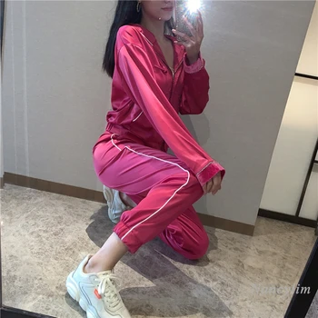 

Women's Tracksuit 2 Piece Set Zipper Hoodie + Pants Sports Suit Female Autumn Sweatshirt Sets Sportswear Suits for Woman Loose