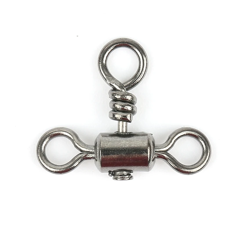 

50pcs 3 Way Barrel Cross Line Fishing Swivel With Solid Ring Connector 1#/3#/5#