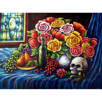 

5d Diy Diamond Painting Vintage skull Cross Stitch Kits Diamond Embroidery Abstract rose Needlework full Square round Rhinestone