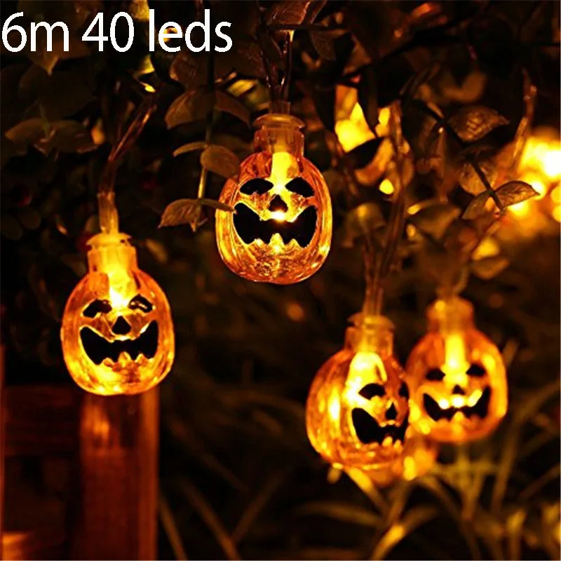 6M 40 Leds Светодиодный гирлянда летучая мышь тыква фонари призрак батарея Рождество Хэллоуин Забавный сад дома вечерние праздник декоративный Сказочный свет - Испускаемый цвет: 6M 40 Leds
