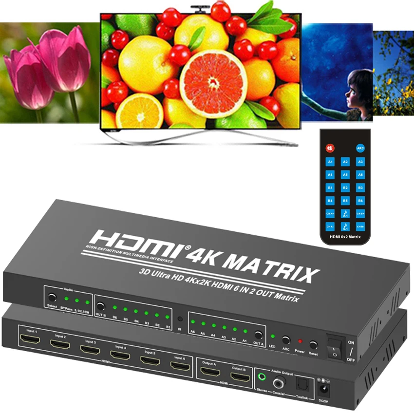 6x2 HDMI матричный коммутатор 4K x 2K 6 In 2 Out монитор разветвитель конвертер