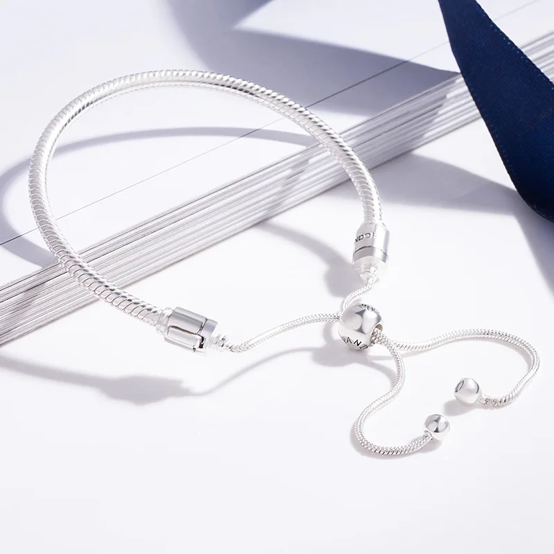 

2020 925 Silver Color Snake Chain Bracelet & Bangle Rose Gold Pulseras Lobster high quality bracelet beads Charms