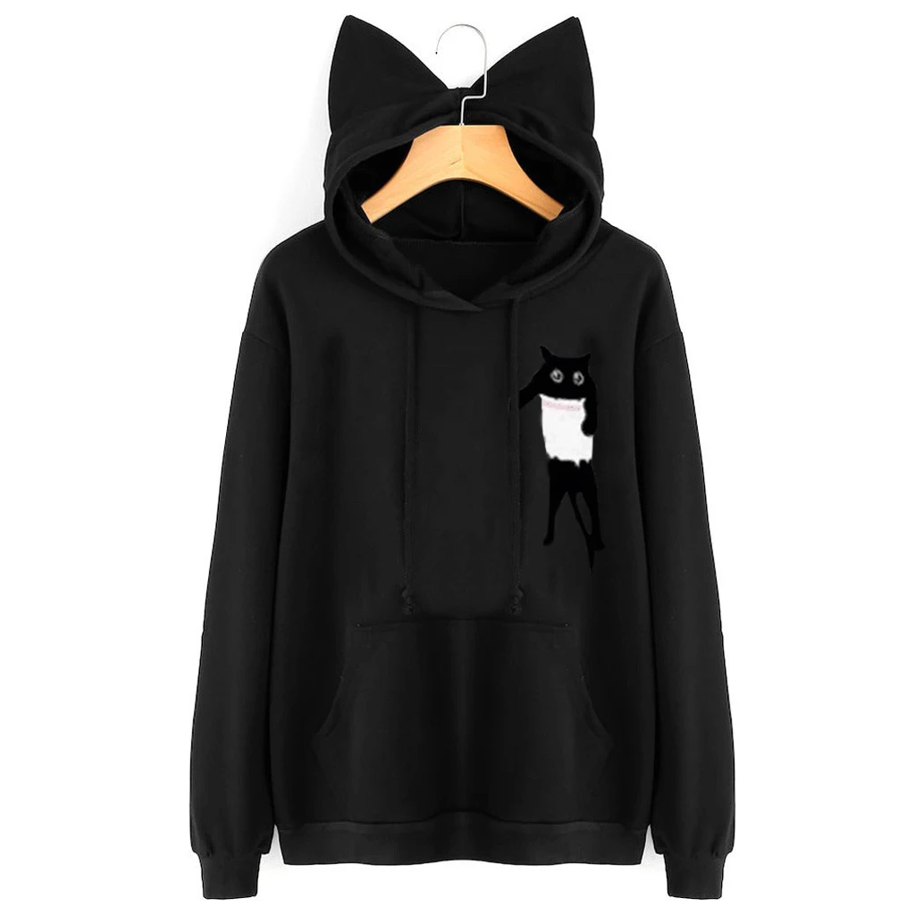 Новинка 2019 осень женские милые Мультяшные кошачьи уши Hoddies однотонная шапка с