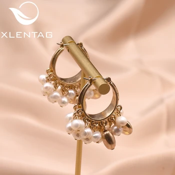 

XlentAg Luxury Natural White Pearls Hoop Stud Earrings For Women Girl Wedding Hip Hop Anniversary Gift Vintage Jewerly GE0305