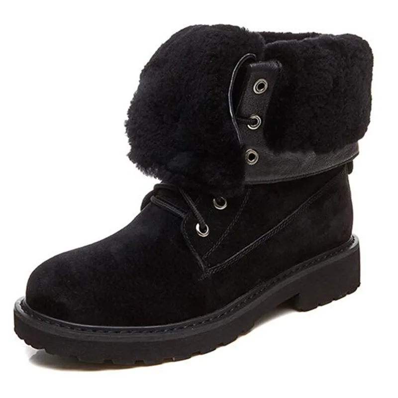 COVOYYAR/ г., зимние женские ботинки высокого качества Зимние ботильоны в стиле ретро с отворотами женская обувь на платформе и толстом каблуке со шнуровкой, WBS1050 - Цвет: Черный