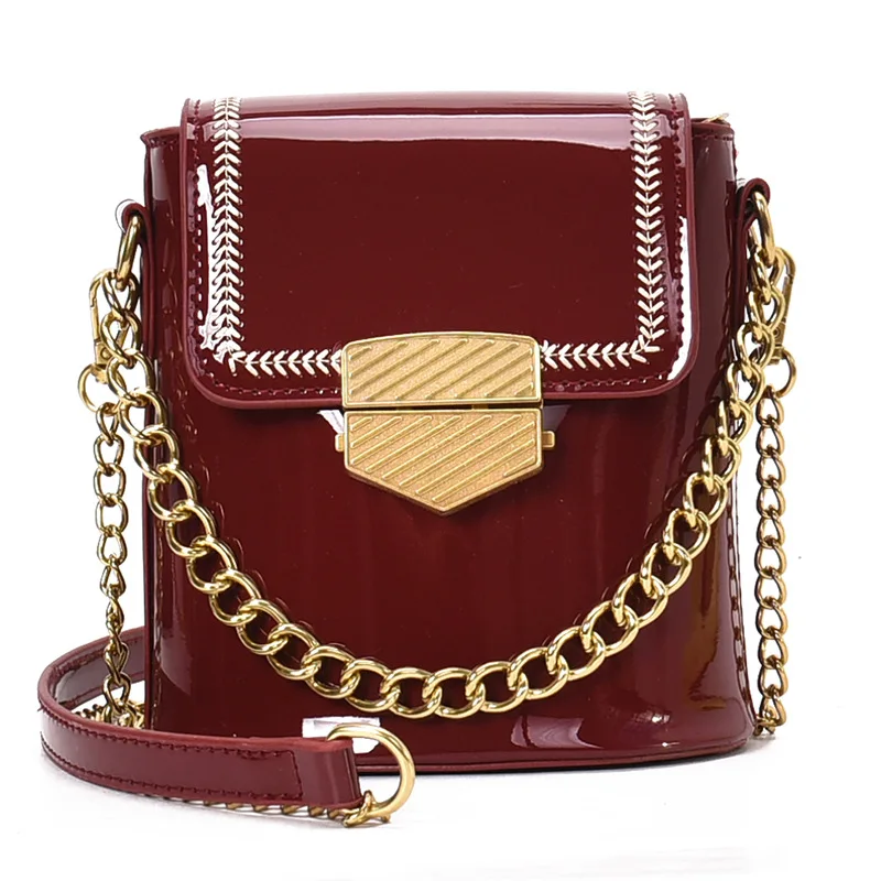 

Patent Leather Bucket Bag Women's 2019 New Style Fashion Korean-style Popular Versatile INS Chain Crossbody Bag