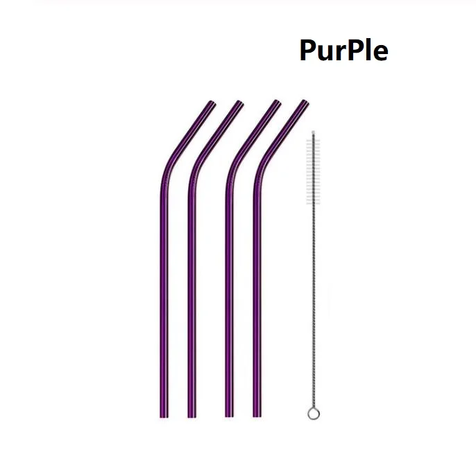 5 шт многоразовые металлические трубочки для питья из цветной нержавеющей стали крепкая гнущаяся или вертикальная соломинка для напитков для кружек+ чистящая щетка - Цвет: B-Purple
