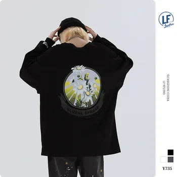

LawFoo fall 2020 new national fashion Men's Daisy laser reflective printing men's long sleeve T-shirt