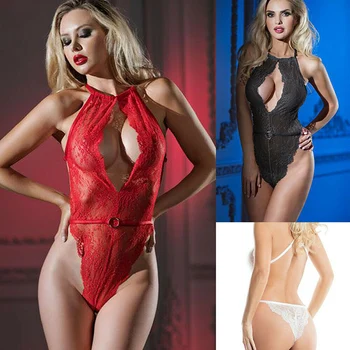 

Women Jumpsuits Mesh Lace Transparent Teddies Bodysuits Backless Halter Bodysuits Hollow Out Sexy Lingerie Sissy Sexi Wear XXL