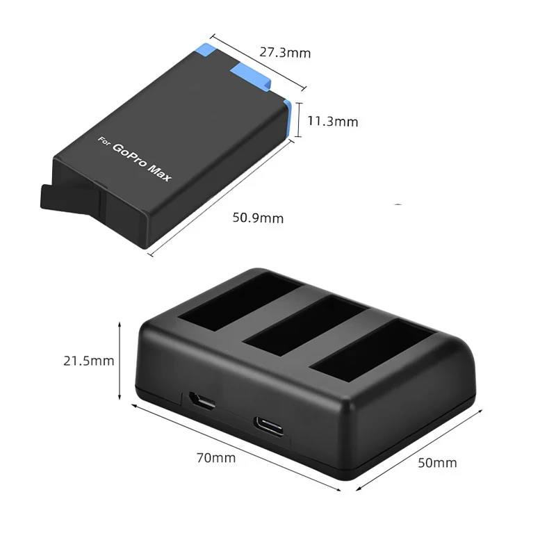 Новое интеллектуальное зарядное устройство с 3 слотами для батарей GoPro Max + литий-ионный аккумулятор 1400 мАч для панорамной камеры Go Pro Max 360