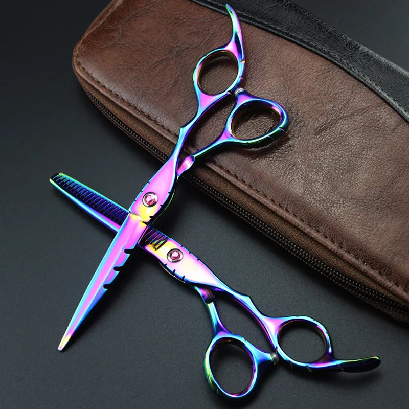 Professionale Giappone 440C 6 ''Arcobaleno Gemma Forbici Dei Capelli Taglio Di Capelli Scissor Diradamento Barbiere Makas Cesoie Di Taglio Parrucchier