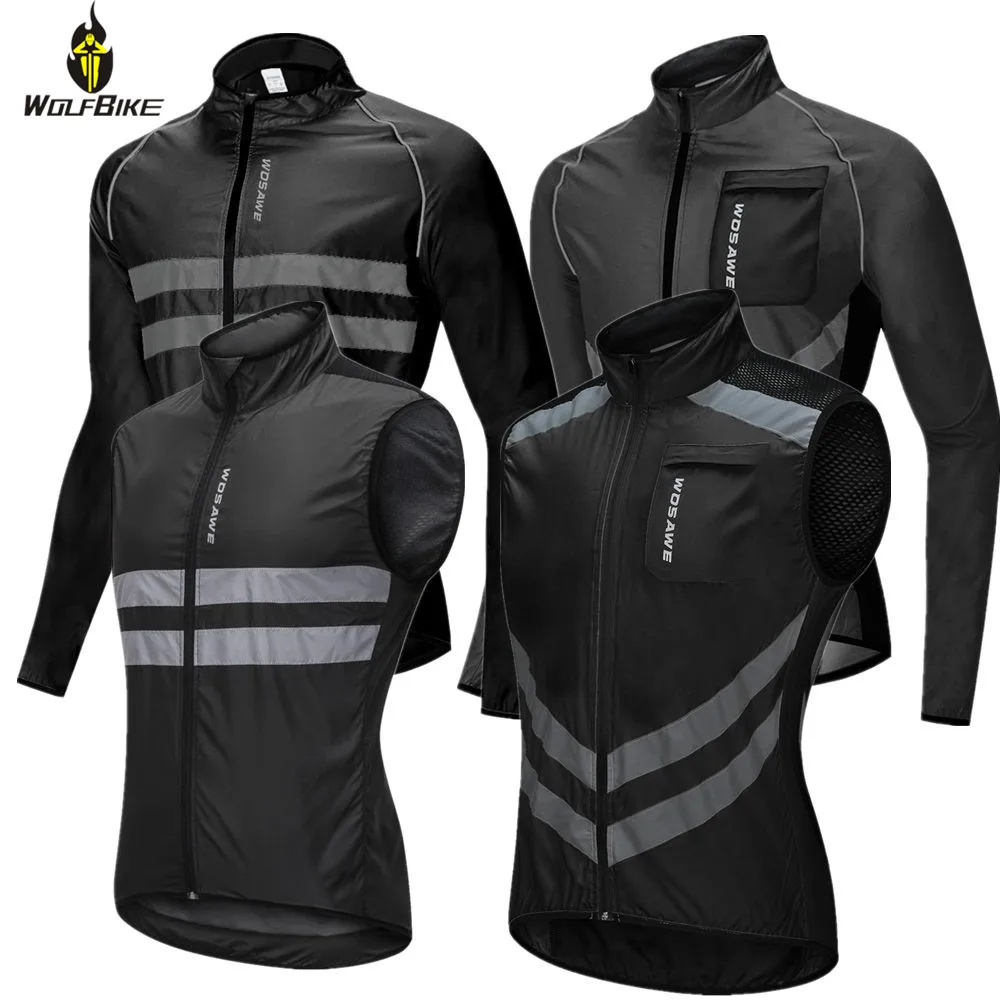WOSAWE High Visibility Men's Cycling Jackets MTB Bike Sports Windbreaker Lightweight Reflective Waterproof Rain Coat M-3XL
