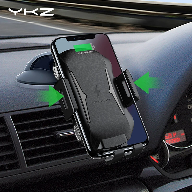 

YKZ Car Mount Qi Wireless Charger for iPhone XS Max X 8 Fast Wireless Charging Car Phone Holder for Samsung Xiaomi Huawei in Car