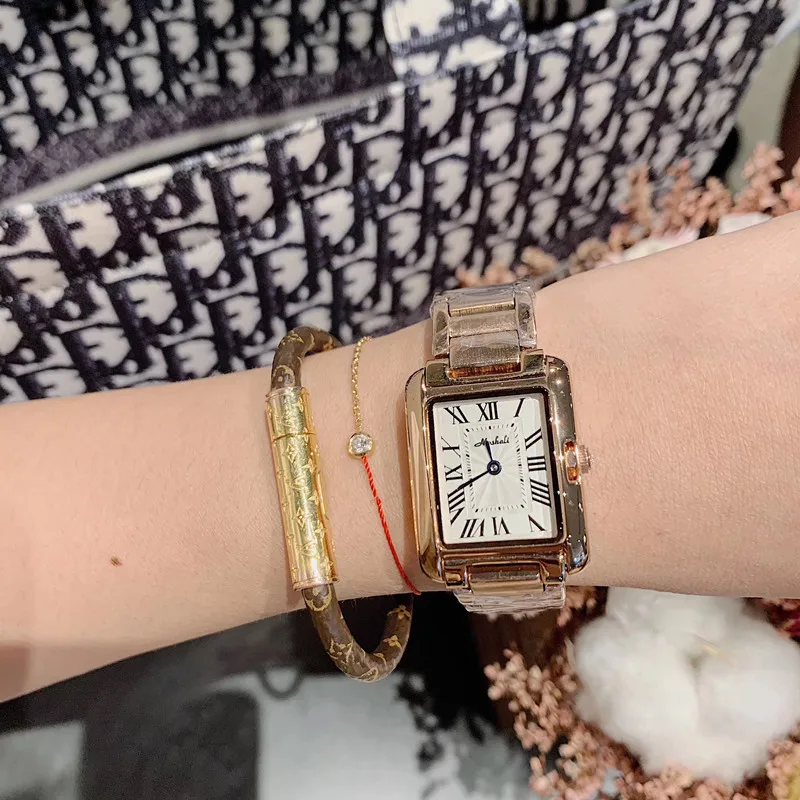 Rose Gold Классические нейтральные дизайнерские женские часы, винтажные Квадратные Стальные наручные часы с римскими цифрами, ЖЕНСКИЕ НАРЯДНЫЕ часы, Relogio Montre Femme W109 - Цвет: Rose Gold