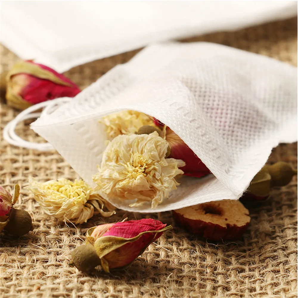 

100pcs/lot 5.5 X 7cm Tea Bag Filter Paper Bags Heat Seal Teabags Tea Strainer Infuser Wood Drawstring Tea Bag for Herb Loose Tea