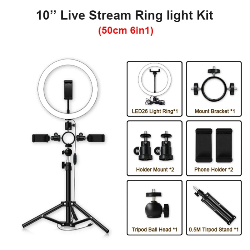 Светодиодный кольцевой светильник для селфи с треногой и подставкой 3 держателя для телефона фотография камеры видео запись макияж живой поток светильник ing лампа