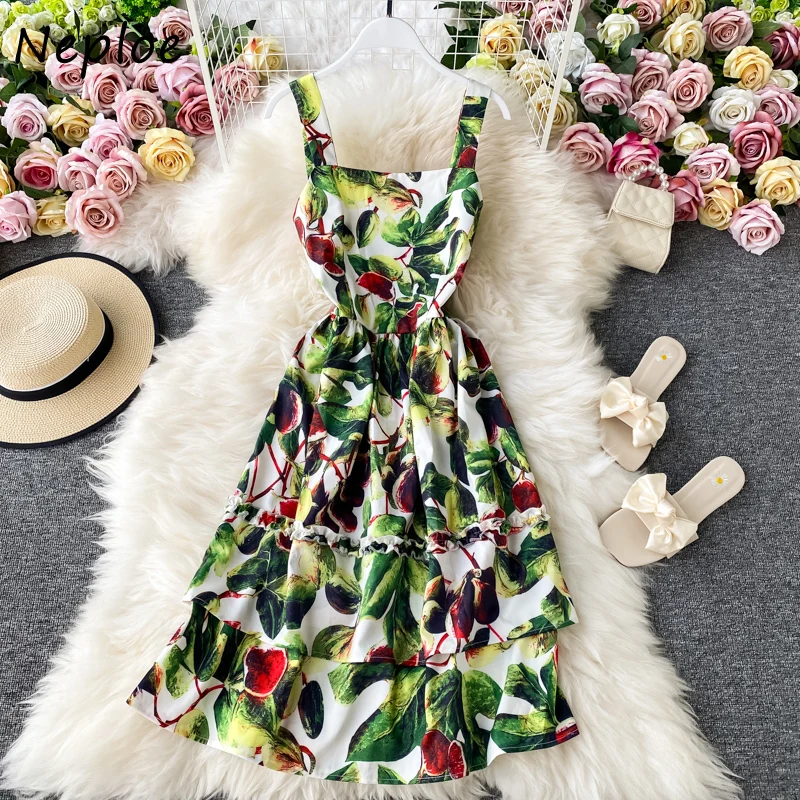 Женское пляжное платье с принтом Neploe летнее без бретелек квадратным воротником и